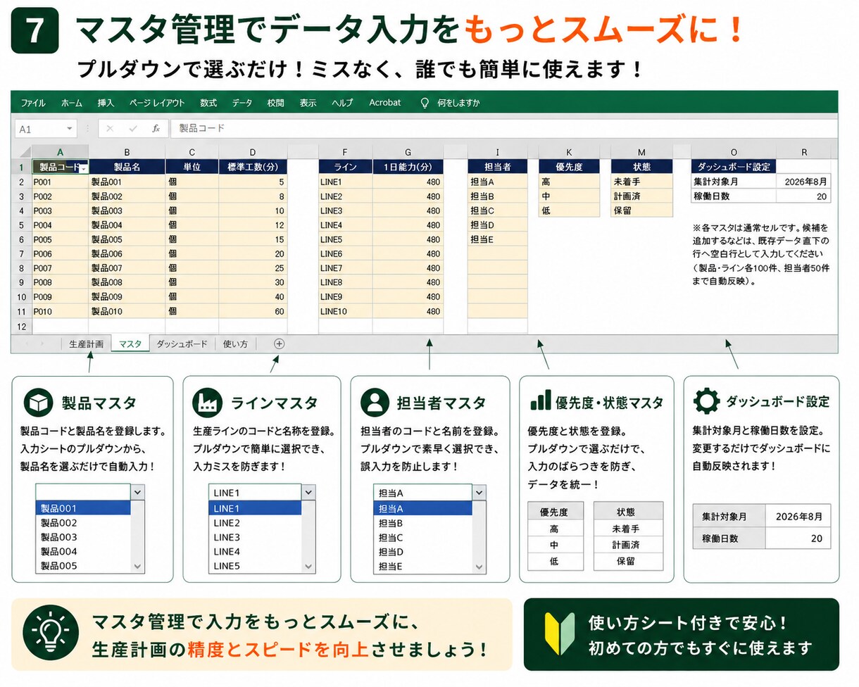 生産計画とライン負荷をExcelで見える化します 生産計画・ライン負荷を自動計算＆見える化します イメージ7
