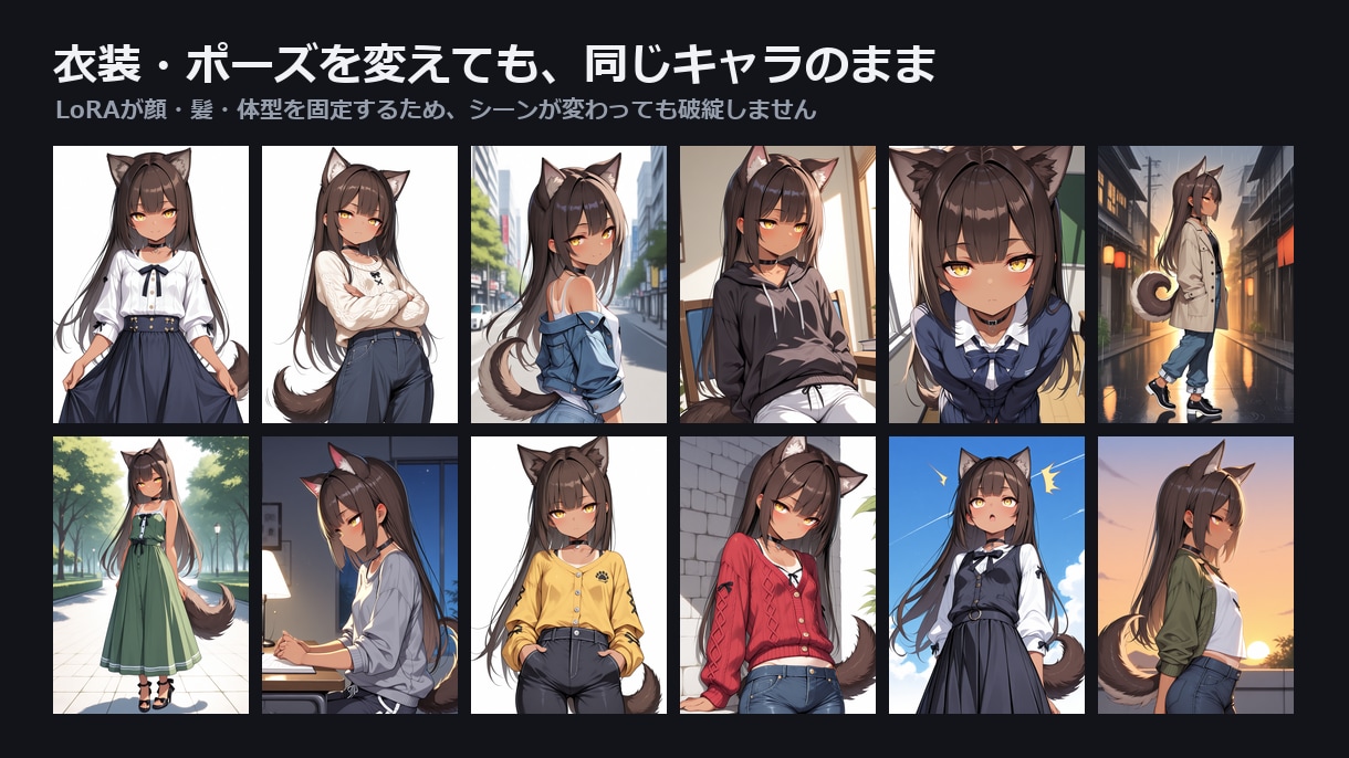 アニメ調キャラLoRA｜検証グリッド付き作成します 納品前に品質グリッドで確認。届いてから違う、をなくします イメージ2