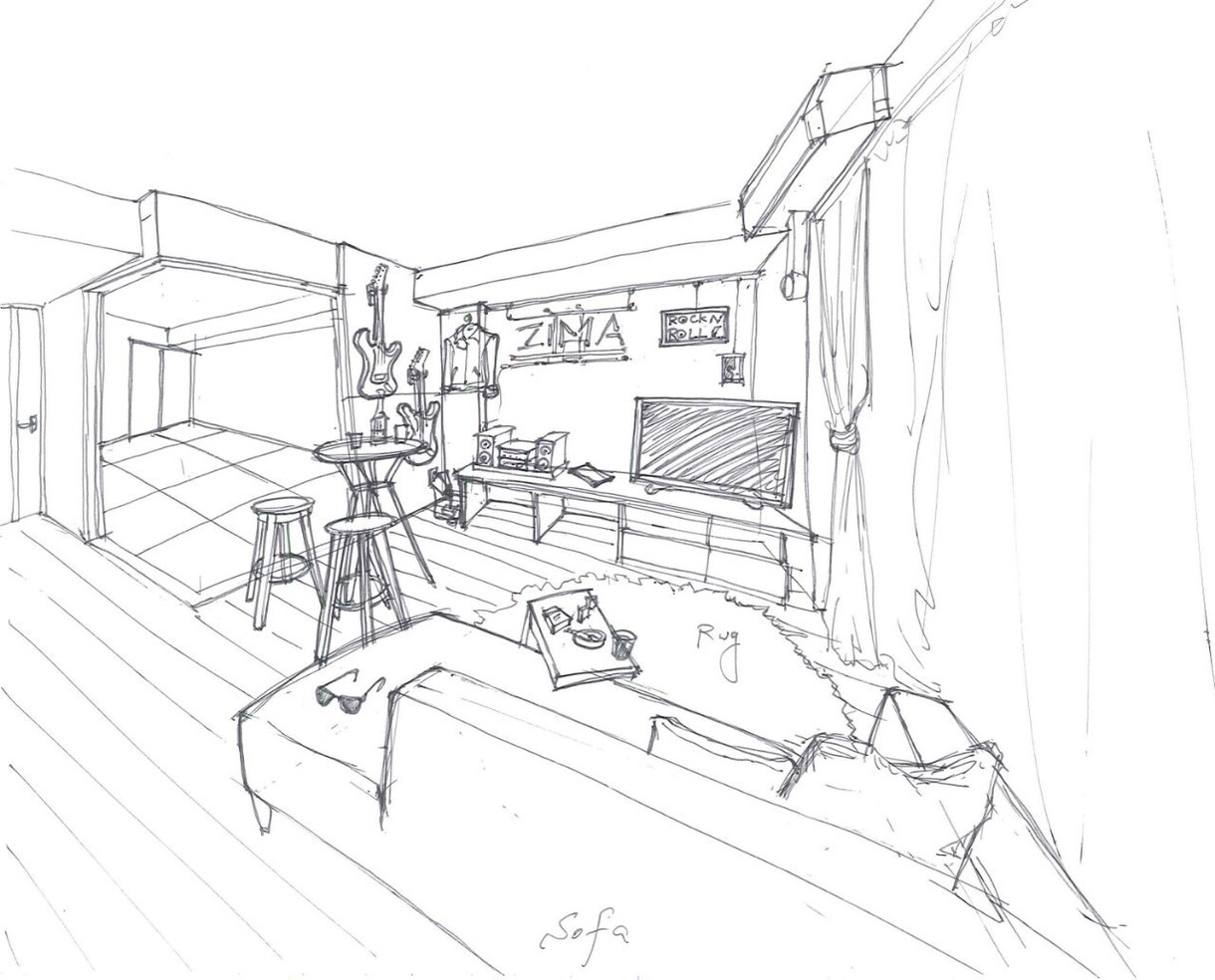 インテリアのラブ絵を描きます 色付けはありませんがインテリアのラフ絵を描かせて頂きます イメージ1