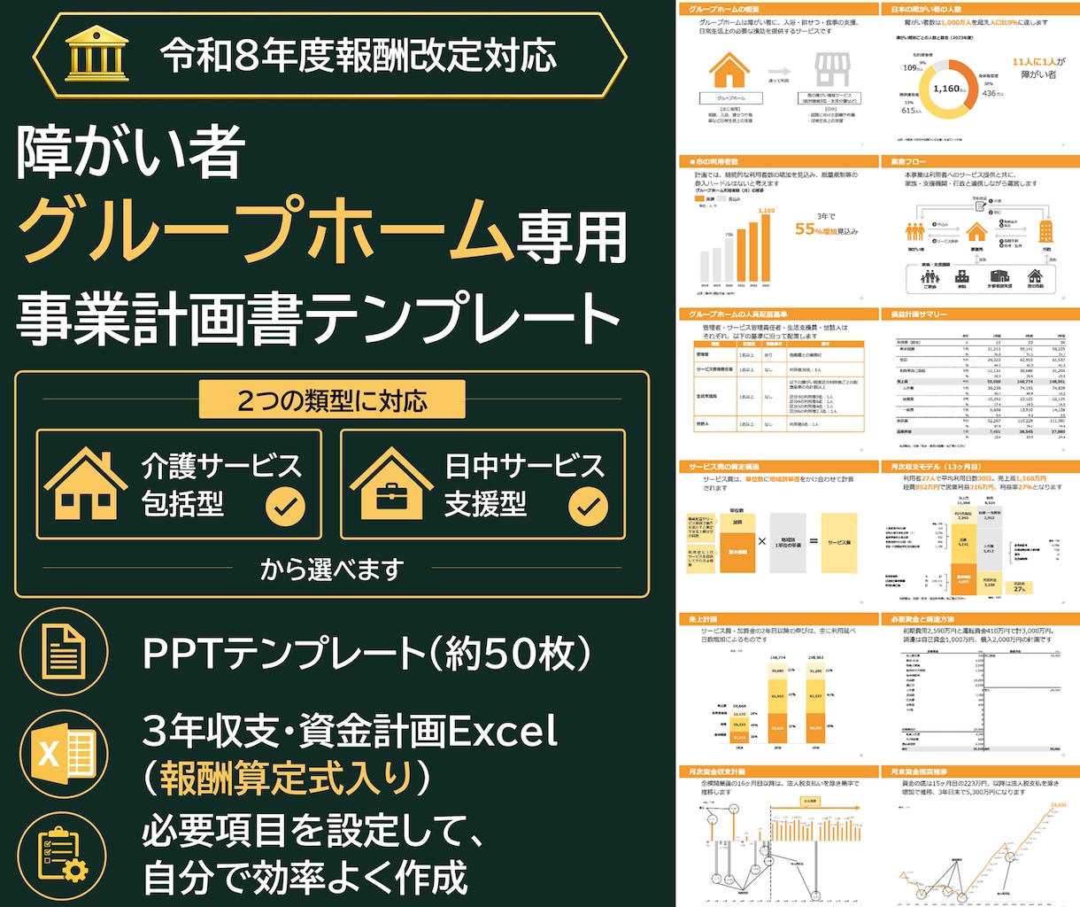 障害者グループホームの事業計画テンプレを販売します 構成済みPPT約50枚＋報酬算定式入り3年収支・資金計画 イメージ1
