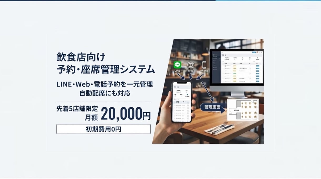 店舗向け予約システム、公式LINEを作成します LINE・WEB・電話予約をまとめて自動配席！！ イメージ1