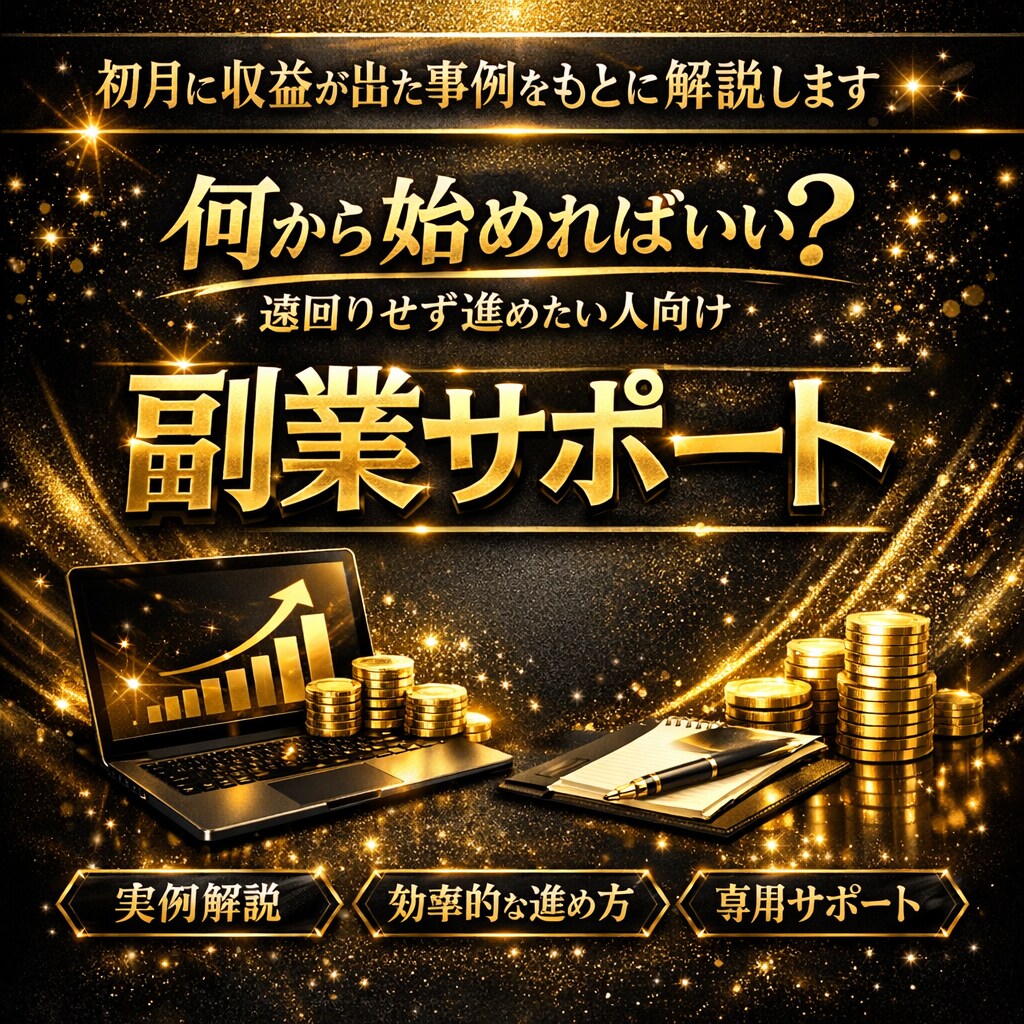 初月に収益が出た事例をもとに解説します 「何から始めればいい？」遠回りせず進めたい人向け副業サポート イメージ1