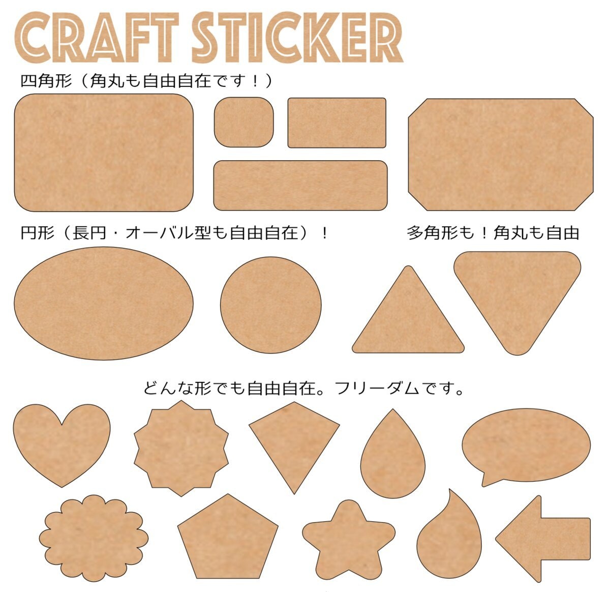 完全オリジナル カラー/クラフトステッカー作ります A3シート内で自由自在のサイズ・形・デザイン25−300mｍ イメージ4