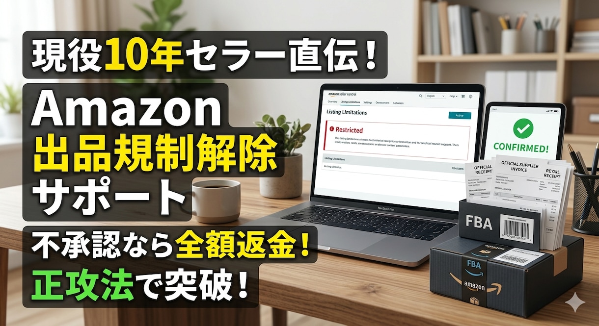 Amazon出品規制解除を1メーカーサポートします 不承認なら返金！あなたの「出せない」を「出せる」に変えます イメージ1