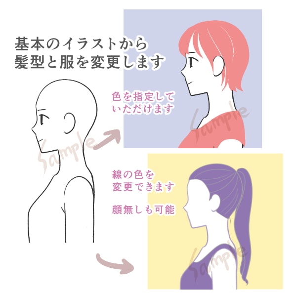 横顔のテンプレでアイコン作成します 表情を選択するから仕上がり安心！髪型と服装と色はお好みで。 イメージ6