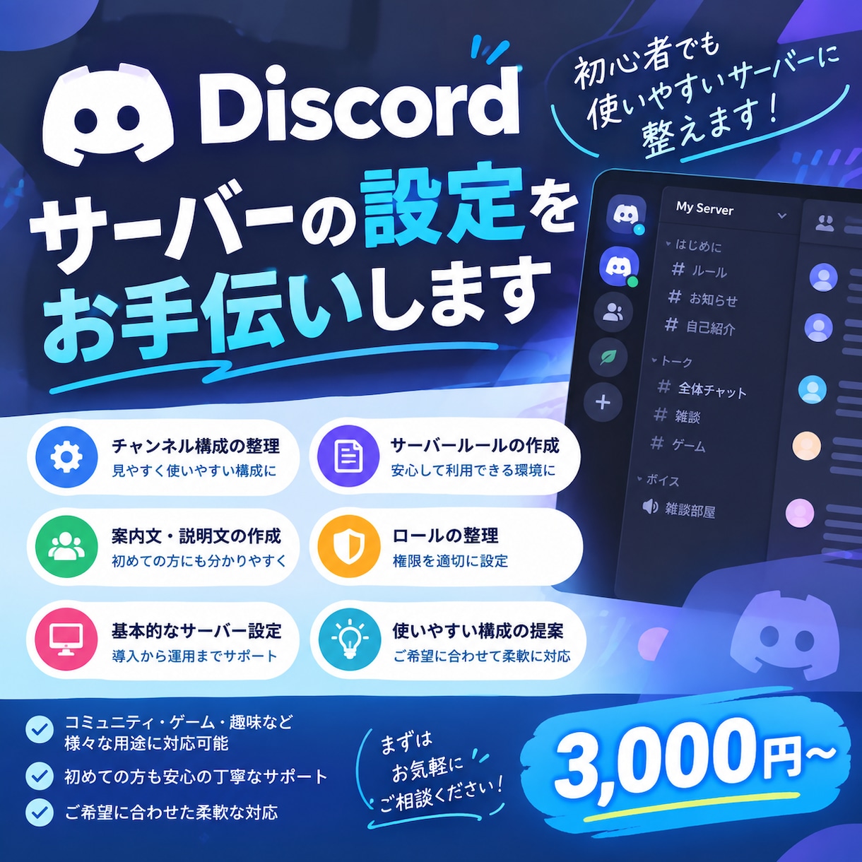 Discordサーバーの設定をお手伝いします 初めてでも使いやすいサーバーに整えます イメージ1