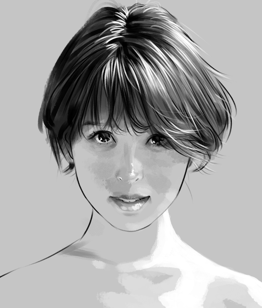 モノクロのシック＆クールなリアル似顔絵描きます グレー以外にもセピアやグラデ等、ご希望の背景色が可能。 イメージ3
