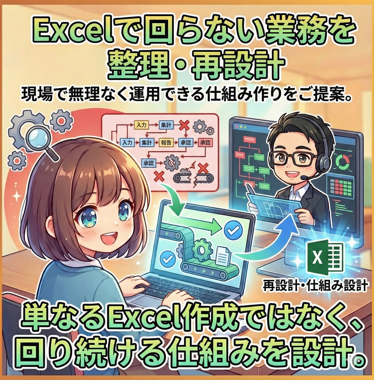 Excel業務を現場で回る形に再設計ます Excelの限界を、現場で回る仕組みに変える イメージ1