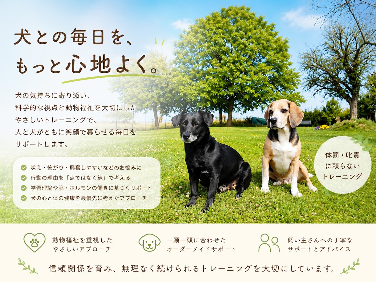 犬の気持ちに寄り添ったトレーニング方法を提供します やさしさと科学で、信頼を育むドッグトレーニング イメージ1