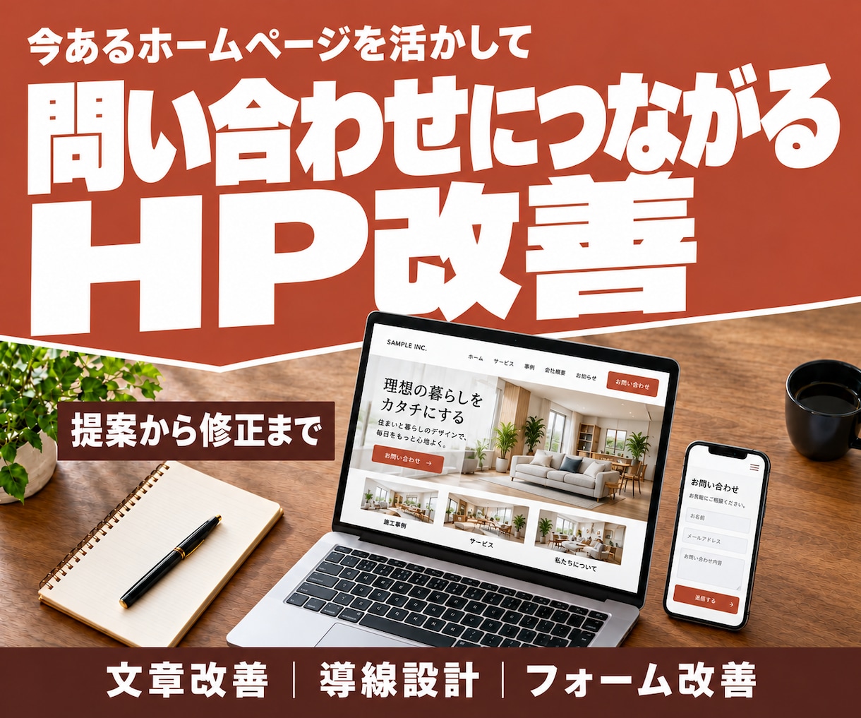 問い合わせにつながるHPへ改善します 文章・導線・フォームを見直し、提案から修正まで対応 イメージ1