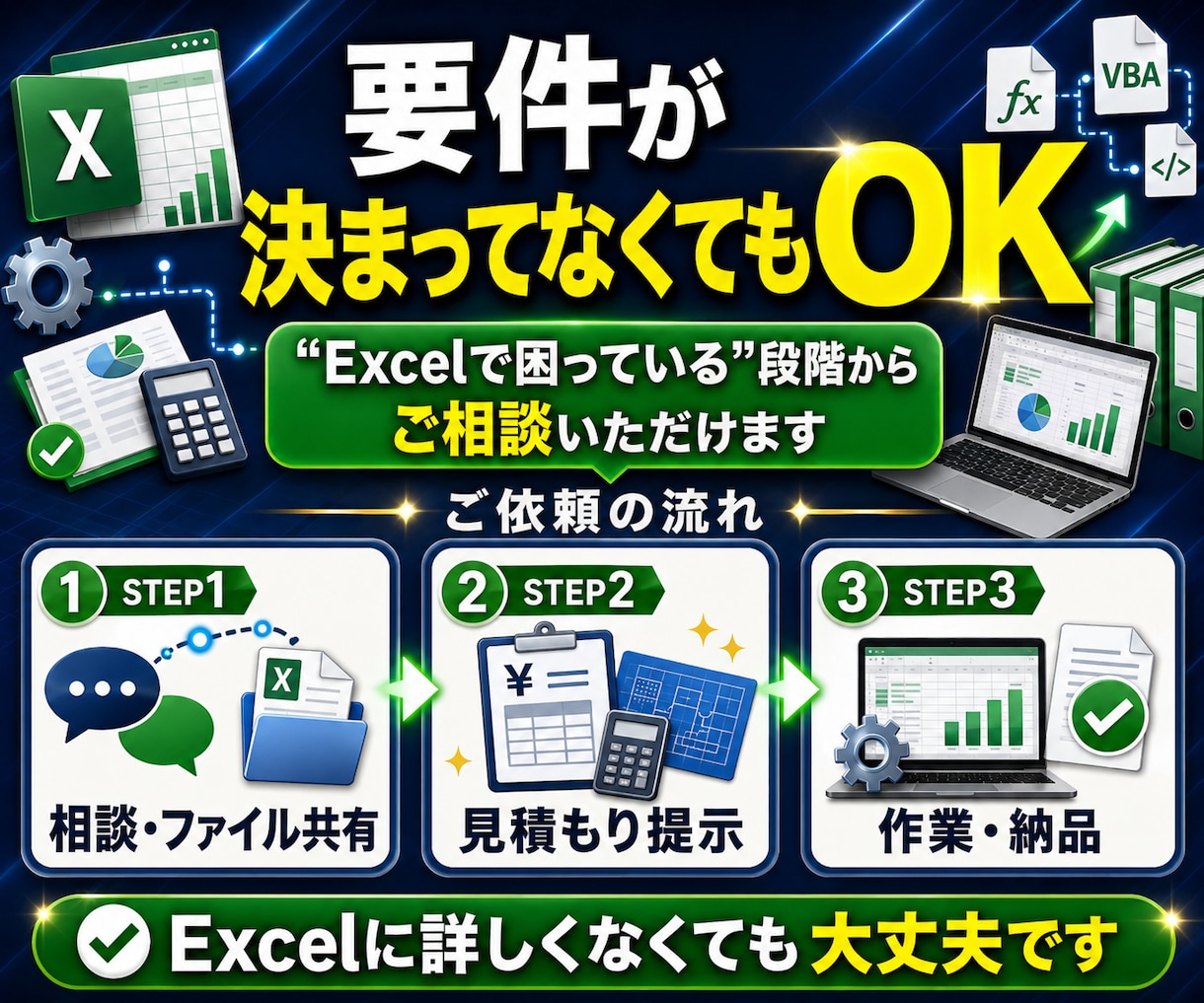 あなたのExcel作業、丸ごと引き受けます 累計200件以上の実績｜コード開示で納品後も安心｜即日〜対応 イメージ3