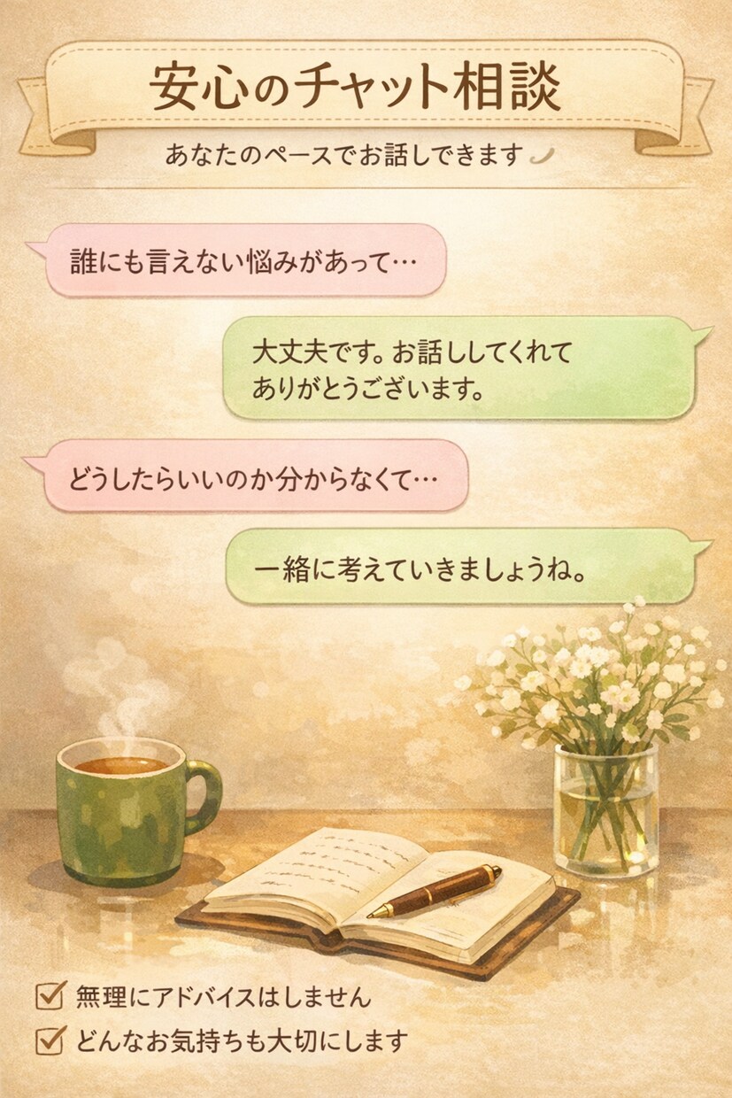 恋愛・不倫の悩みを否定せず聞きます 否定せず、あなたの気持ちに寄り添います イメージ2