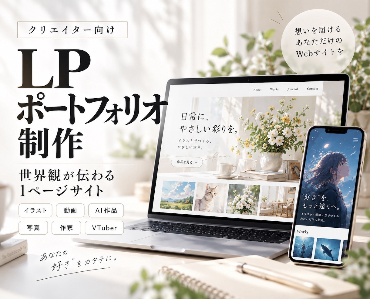 世界観が伝わるLP・ポートフォリオ作ります 作品の魅力を、動く1ページサイトに。 イメージ1