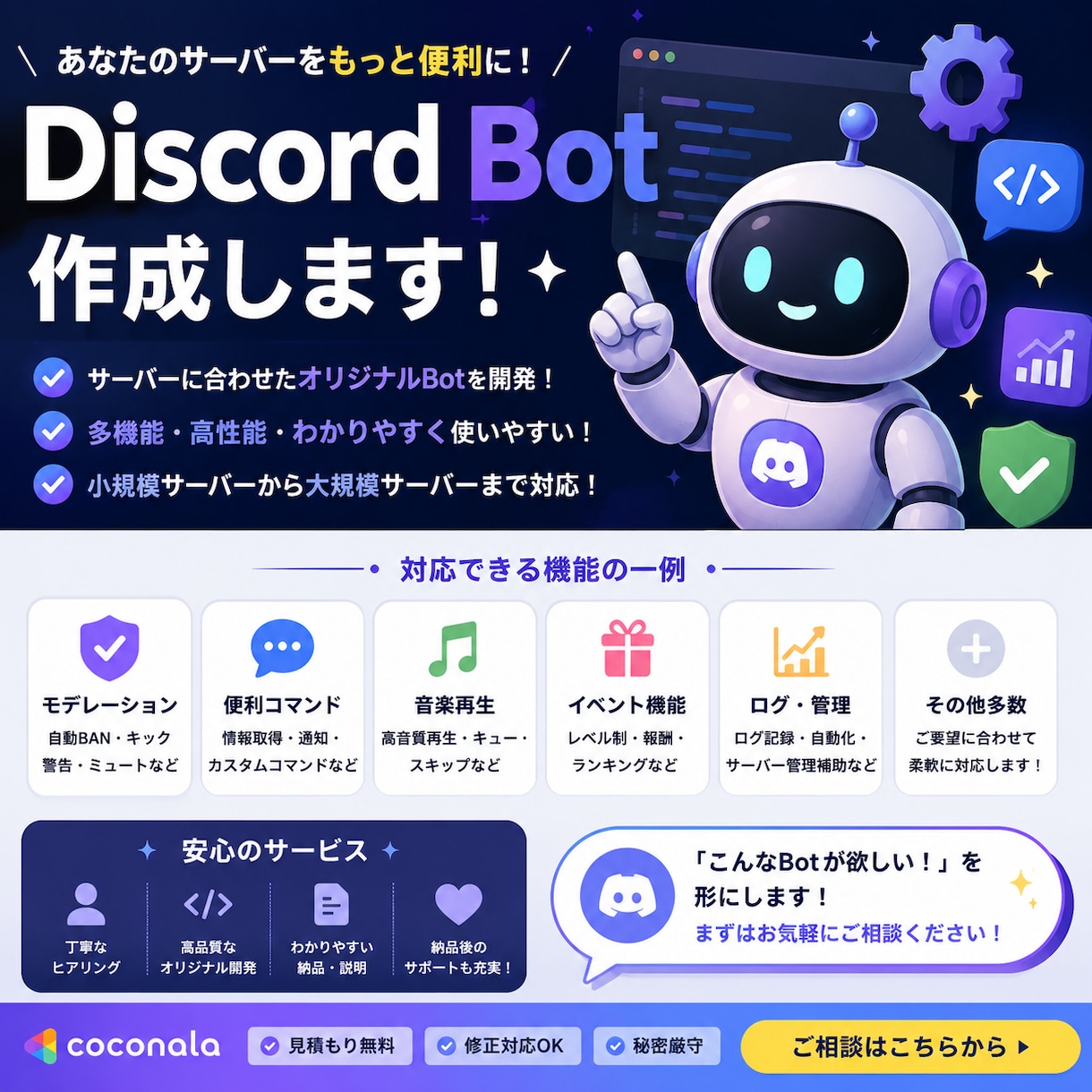 好きなdiscord作成します あなたの欲しいdiscordbotを最速で提供。 イメージ1