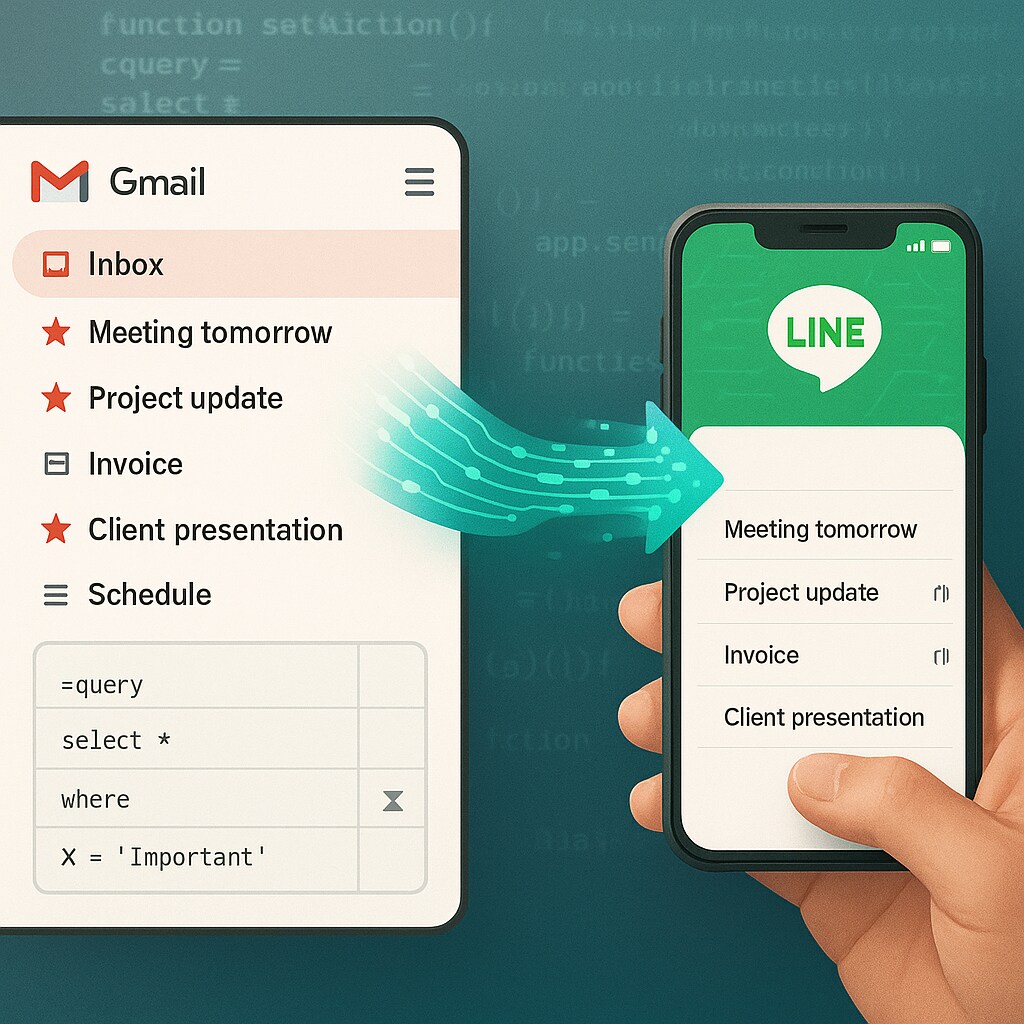 GmailメールLINE転送ツールの作り方教えます 大切なメール、見逃しゼロ！自動LINE通知で即確認 イメージ1