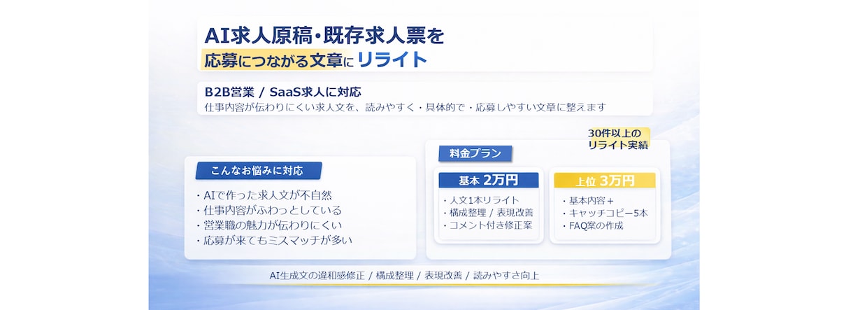 SaaS・IT営業の応募文を整えます AI原稿・既存求人票を自然に整理 イメージ4