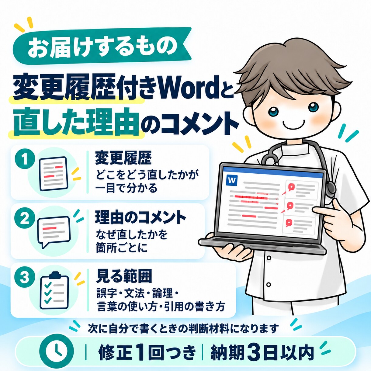 論文・レポートを、より正確で伝わる日本語に整えます 卒論・修士論文・看護研究を添削・推敲します イメージ3