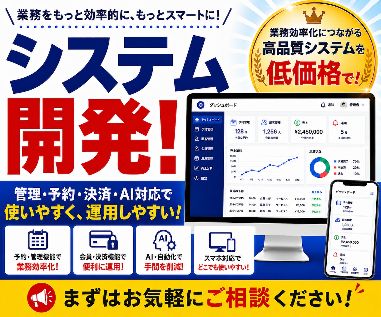 Webシステムを開発します 管理・予約・決済・AI・マッチング｜設計→開発→公開まで対応 イメージ1