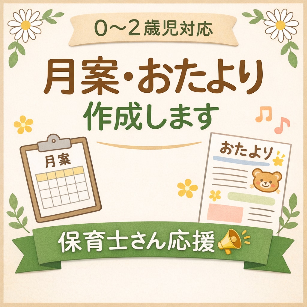 0.1.2歳児の月案・おたよりをお作りします 8年目保育士が月案・おたよりを作成代行いたします！ イメージ1