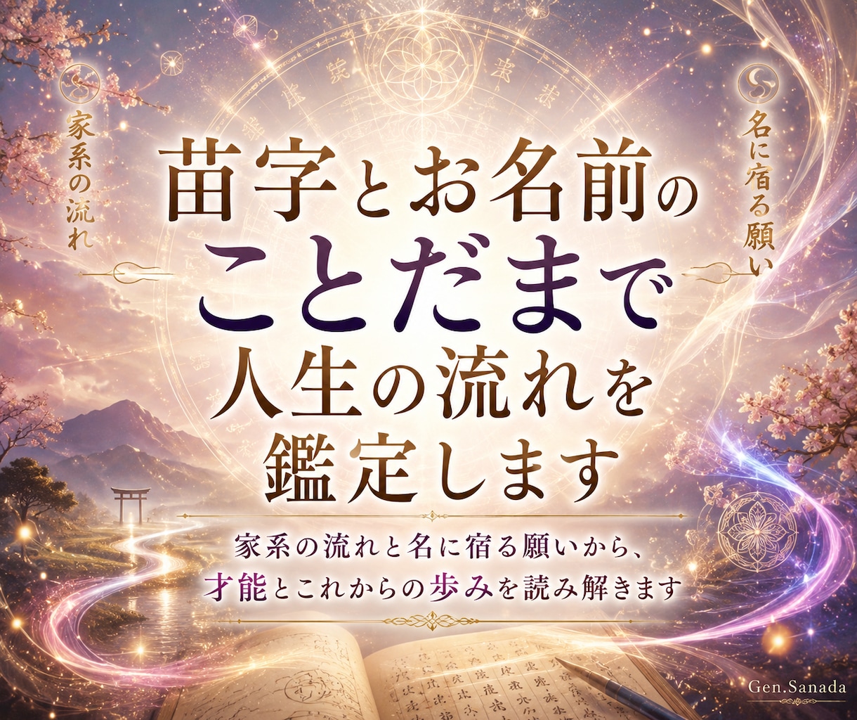苗字とお名前のことだまで人生の流れを鑑定します 家系の流れと名に宿る願いから、才能と今後の歩みを読み解きます イメージ1