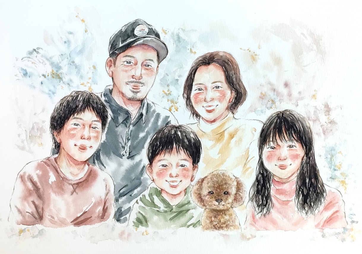 大人数6名様〜水彩の似顔絵をお描きします 還暦祝いや米寿祝い、ウェディングにおすすめです イメージ2