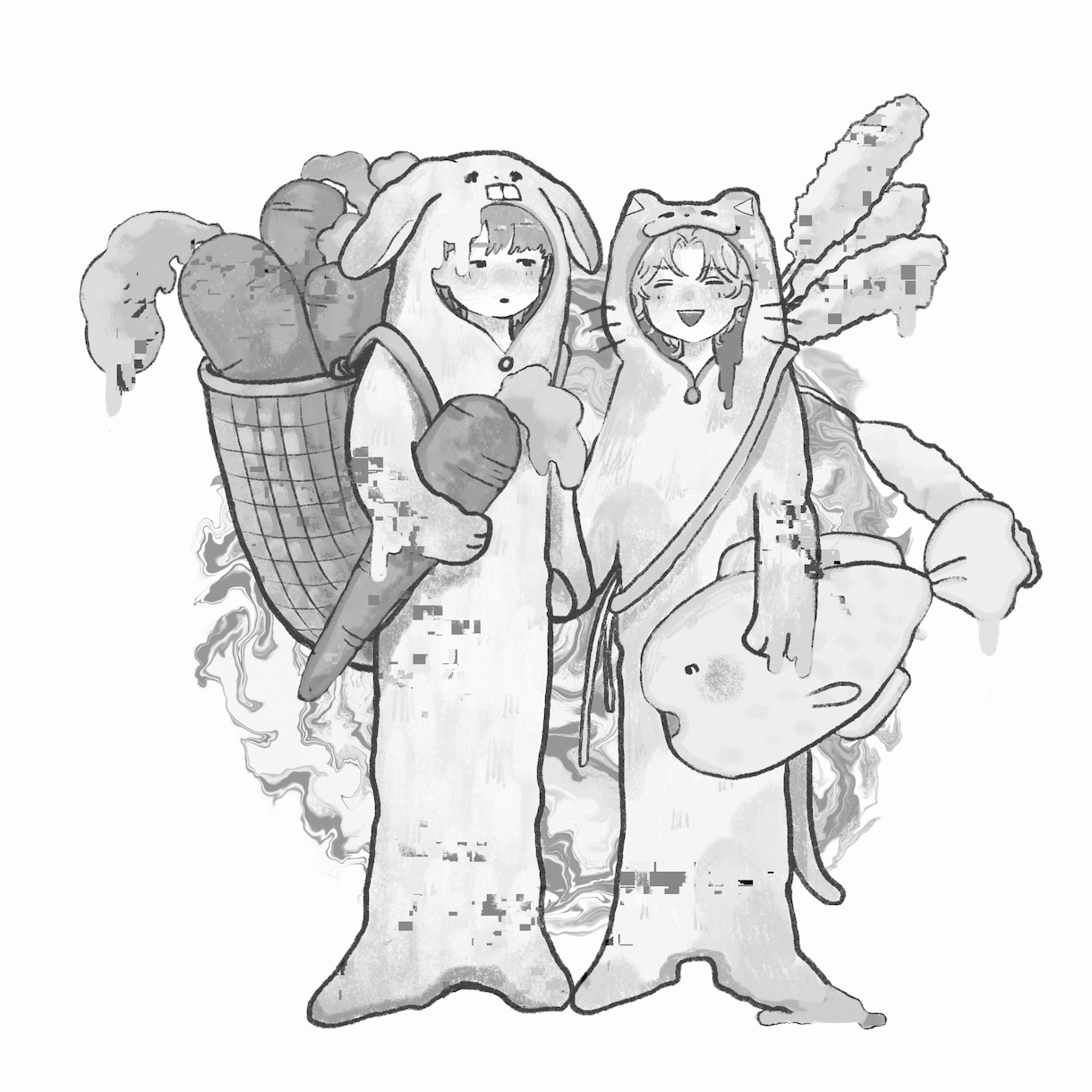 単色・線画イラスト。ペア絵、挿絵描きます 2人まで同一料金！シンプルでエモい単色線画イラストです♪ イメージ5