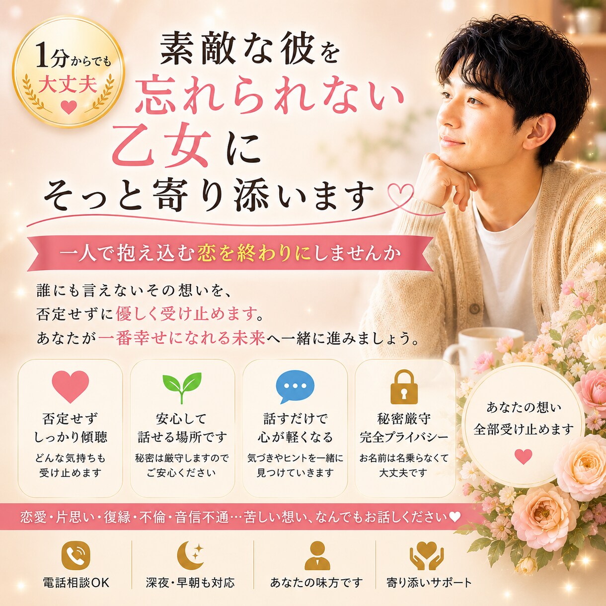 振られた、でも復縁したい。乙女にそっと寄り添います 1分からでも大丈夫、一人で抱え込む恋を終わりにしませんか イメージ1