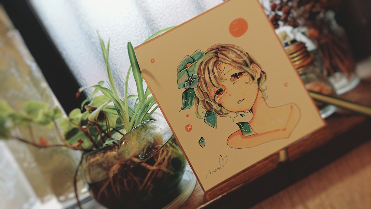 オシャレな雰囲気の色紙イラスト描きます 貴方だけの一点物のイラストをお部屋のインテリアに イメージ2
