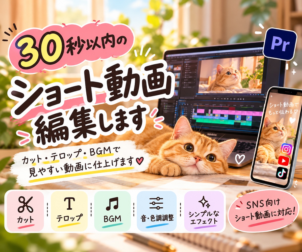 30秒以内のショート動画を編集します カット・テロップ・BGMで見やすい動画に仕上げます イメージ1