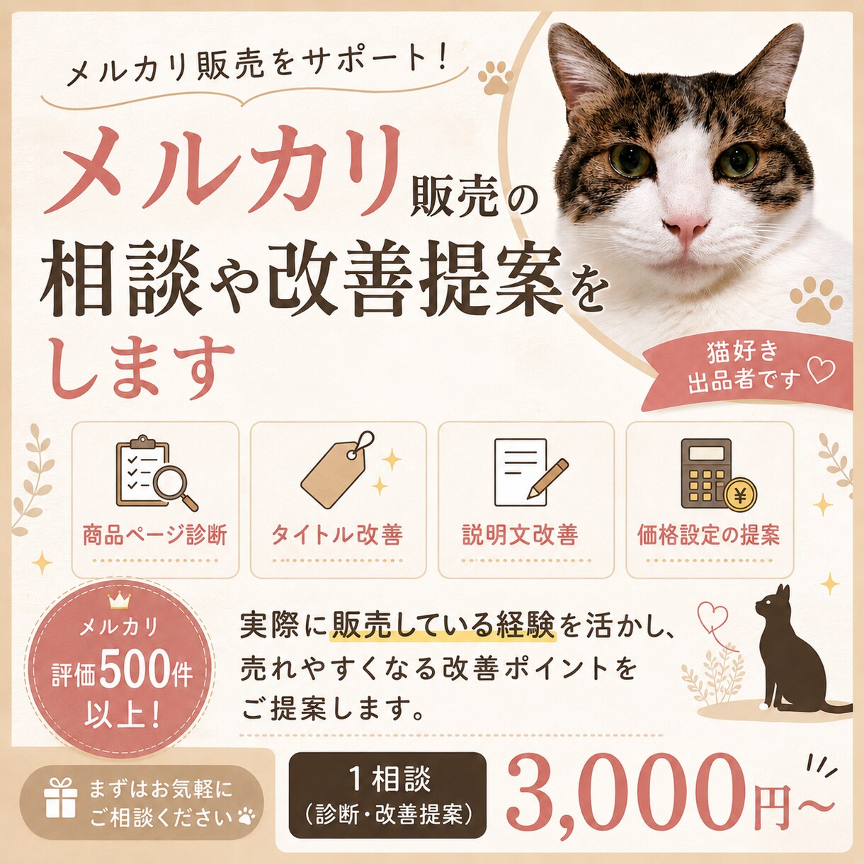 メルカリ販売を診断し改善案をご提案しますます 評価500件超の経験をもとに売れやすい改善案をご提案 イメージ1