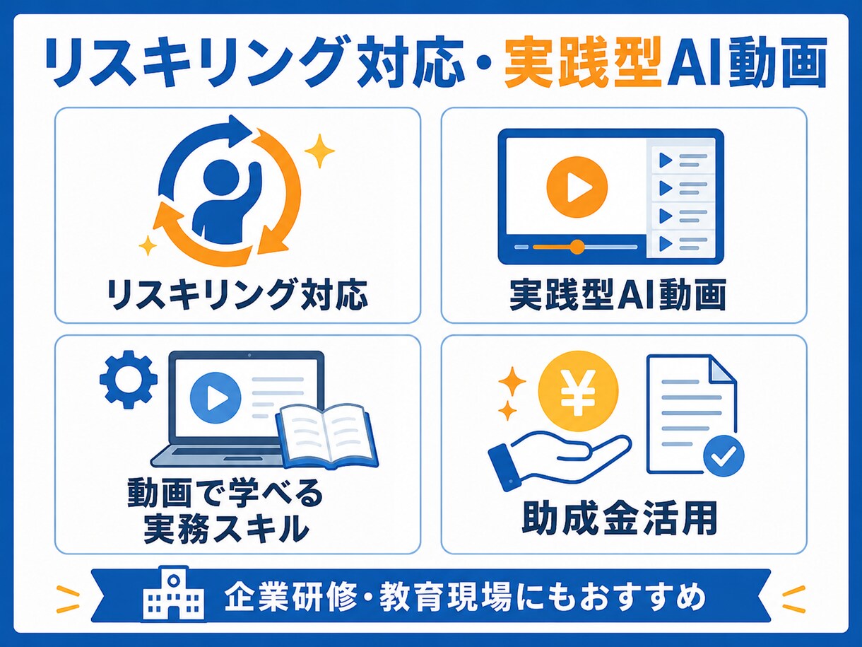 すぐに販売・導入可能！リスキリング動画を販売します AIリスキリング×助成金対象商品です！（全10時間） イメージ1