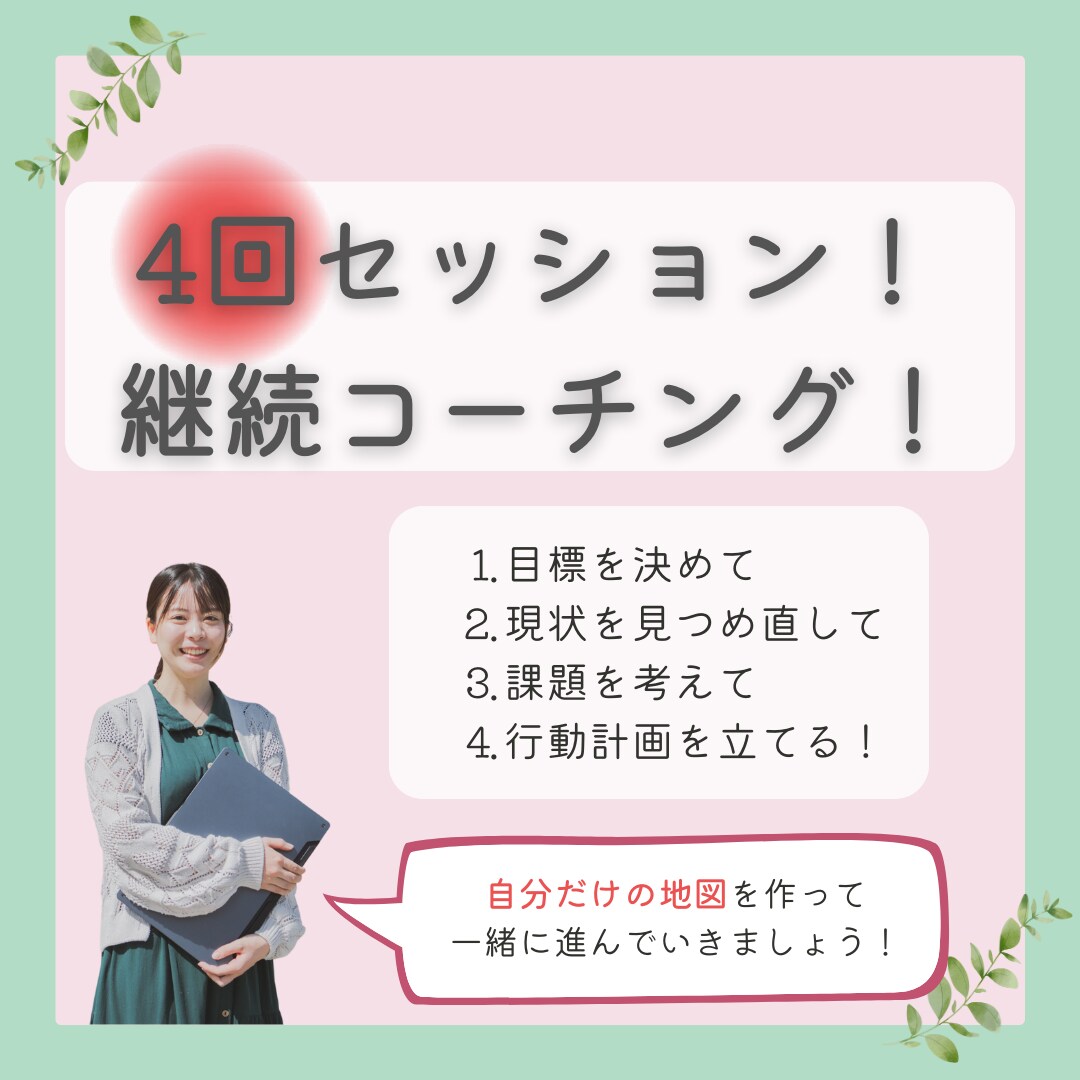 4回継続コーチングで行動化をお手伝いします 「やらない人」から「やる人」へ伴走サポート！ イメージ1