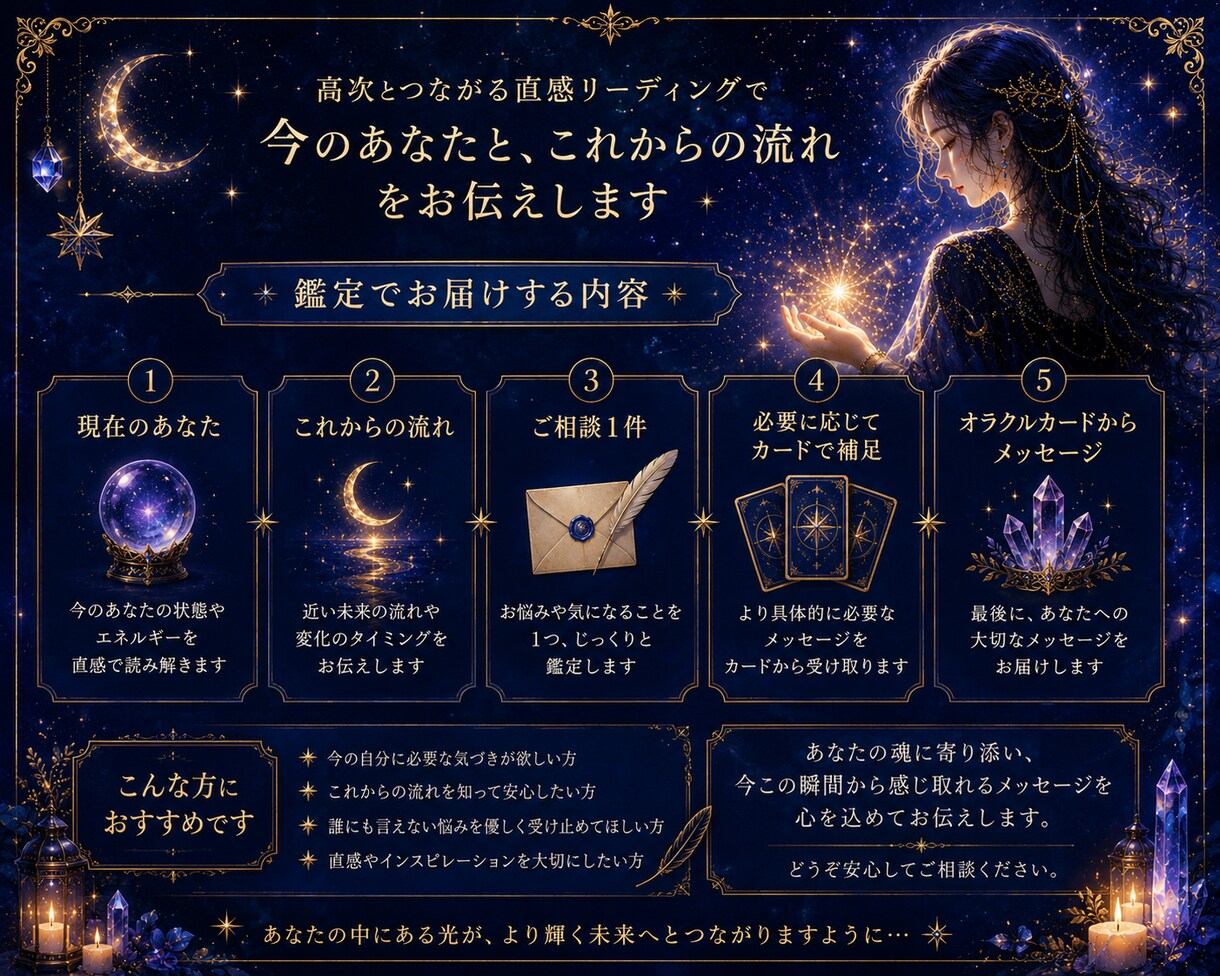 高次とつながり直感で今と未来を読み解きます 今のあなた・未来の流れ・お悩み1件を丁寧に視ます イメージ2