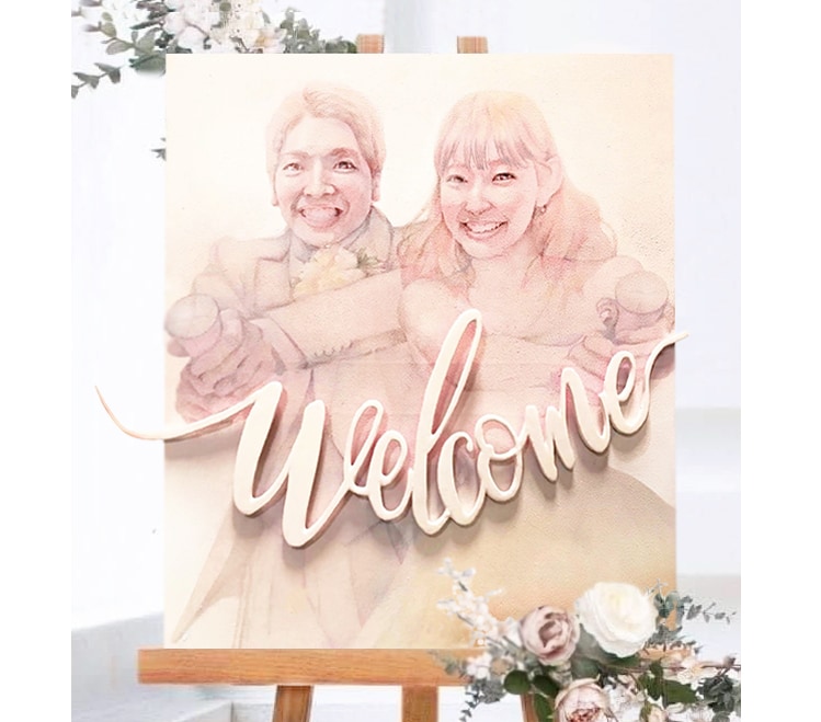 原画納品！手描きの特別なウェルカムボード作成します 木枠キャンバスに絵の具と色鉛筆であたたかい絵に仕上げます イメージ1