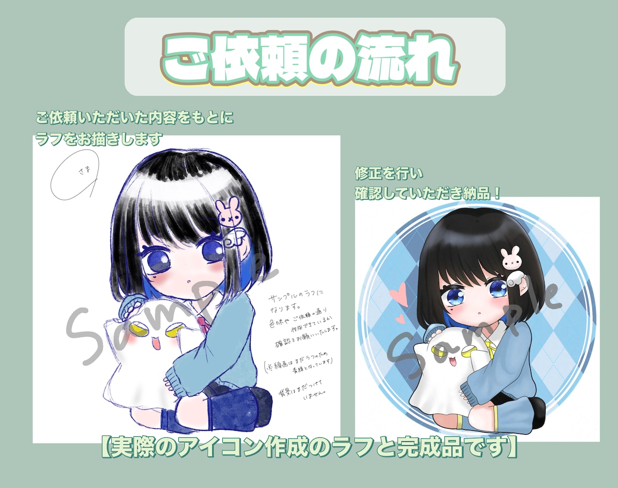 ゆるっとアニメっぽい印象のアイコンを描きます 等身キャラからミニキャラ、似顔絵風イラストお任せ下さい！ イメージ2