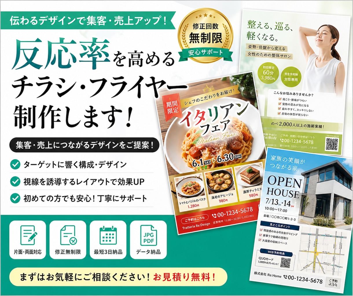 反応率UPのチラシ制作します 見られる→行動される設計で集客UP イメージ1