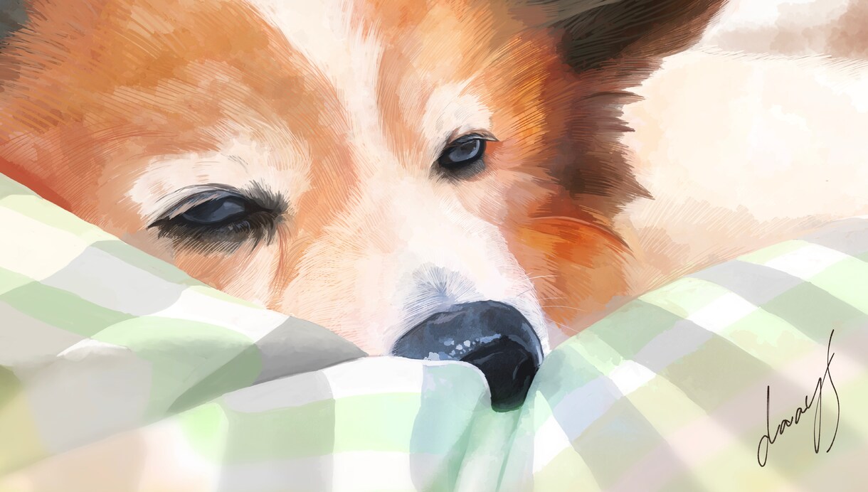 ペットの似顔絵をキャンバスに印刷してお届けします 背景に花などお好きなものを添えてお描きします！ イメージ6