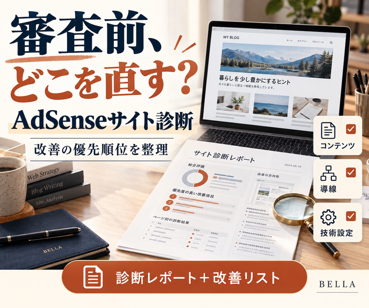 AdSense審査前のサイト診断と改善提案をします 不合格から何を直すか｜優先順位つきレポート納品 イメージ1
