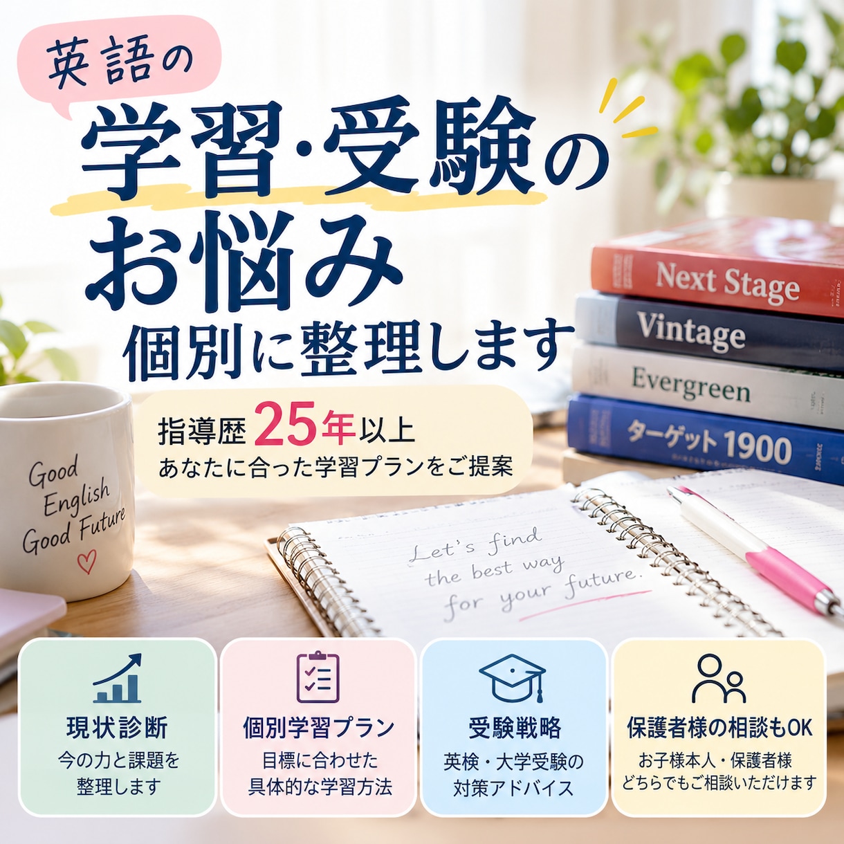 英語学習・受験のお悩みを整理します 25年以上の指導経験から具体的な学習方法をご提案 イメージ1
