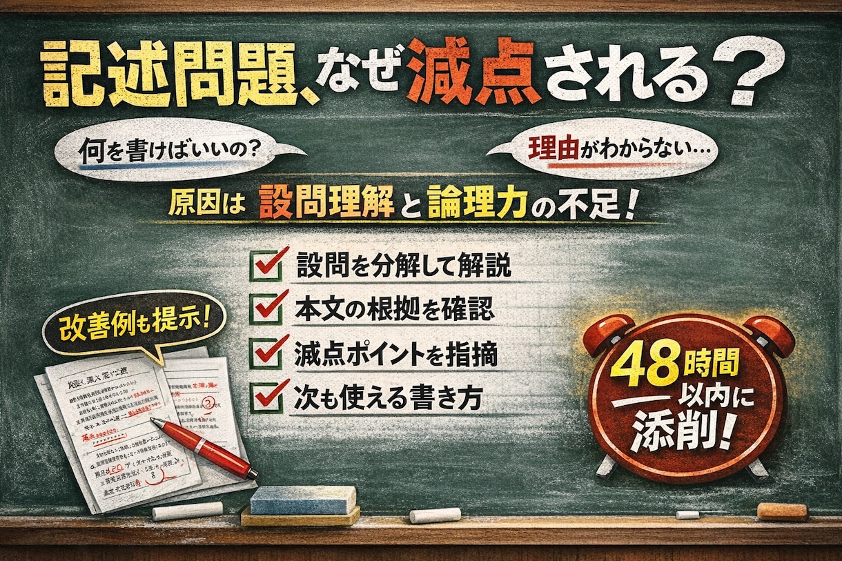 記述問題、小論文、感想文などの添削をします 記述問題、小論文や読書感想文でお困りの方へ イメージ1