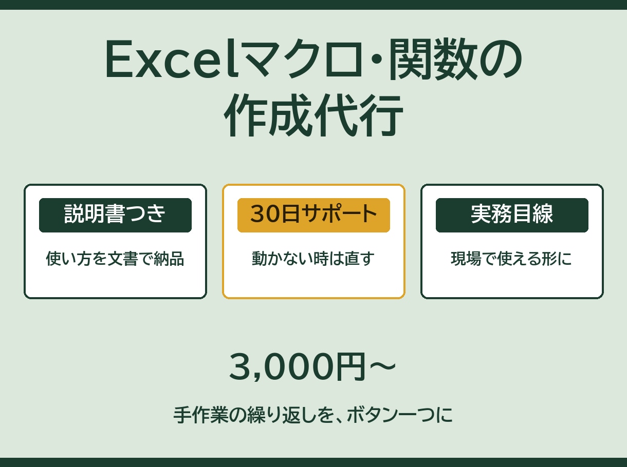 Excelマクロ・関数の作成を代行します 評価5.0┃説明書つき・30日動作サポート イメージ1
