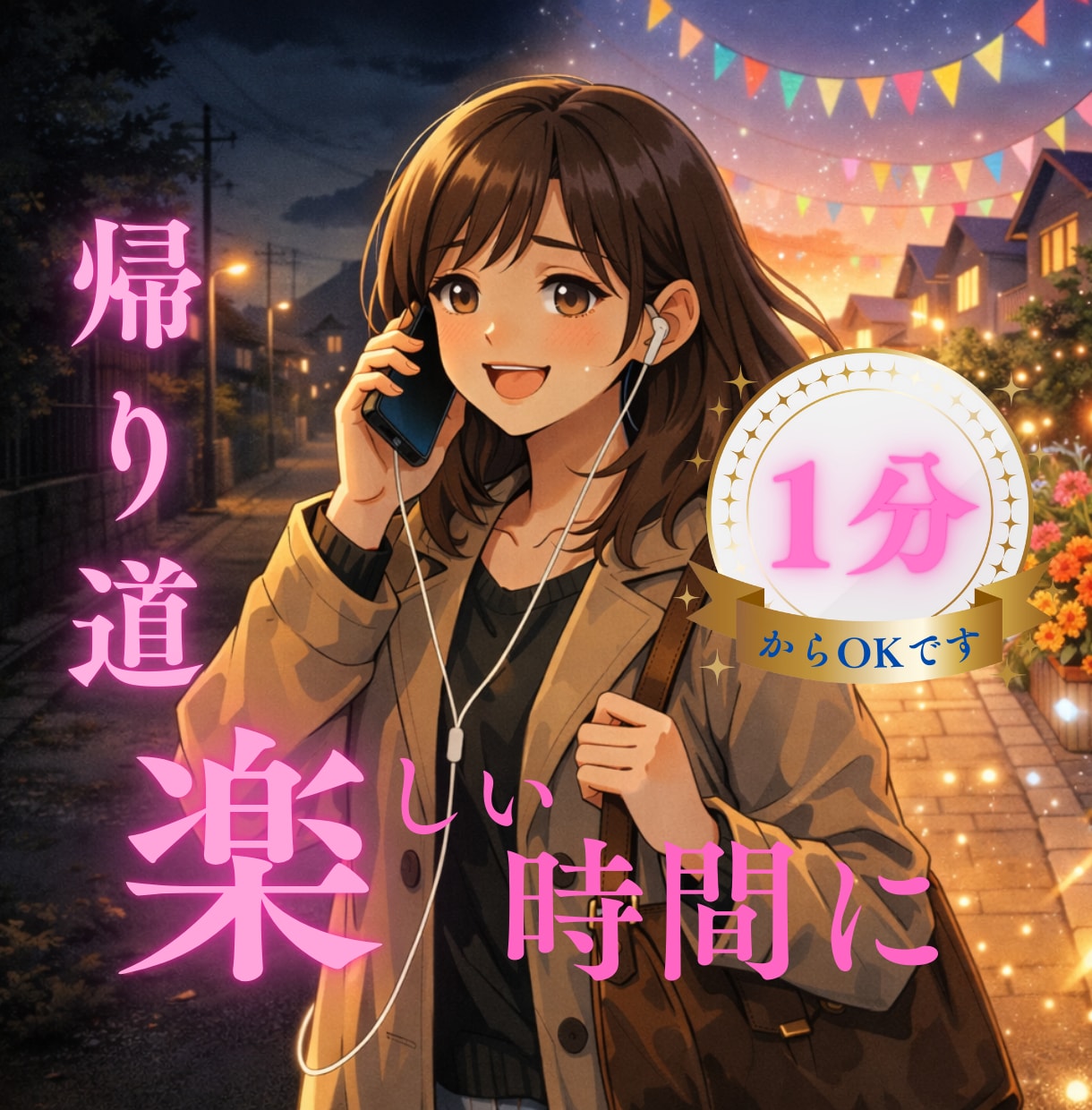 一人で帰る夜の帰り道、お話し相手になります 不安な時間を楽しい時間に変えませんか？ 無言、雑談OKです！ イメージ1