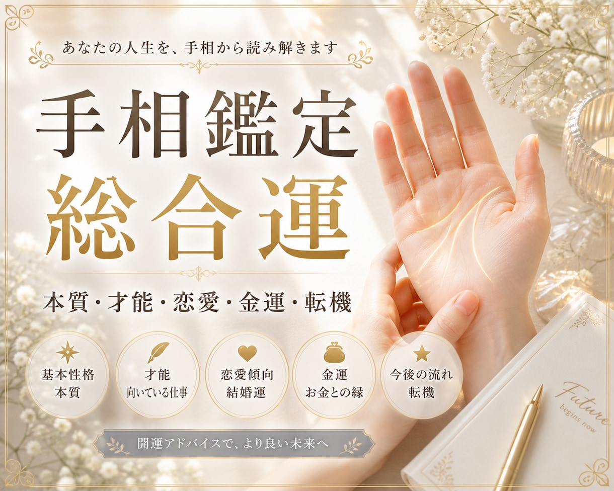 手相鑑定PDF｜手相で総合運を鑑定します 写真2枚で本格鑑定。未来の流れまで解説し鑑定書を出します。 イメージ1