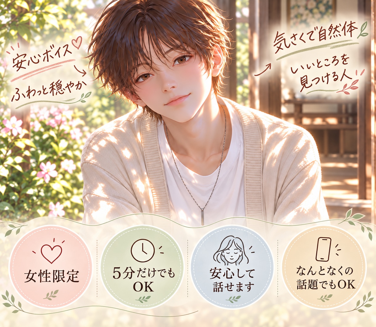 女性限定♡あなたの今日の出来事をやさしく聞きます がんばったあなたの疲れを、フワっと包み込んで癒します♪ イメージ3