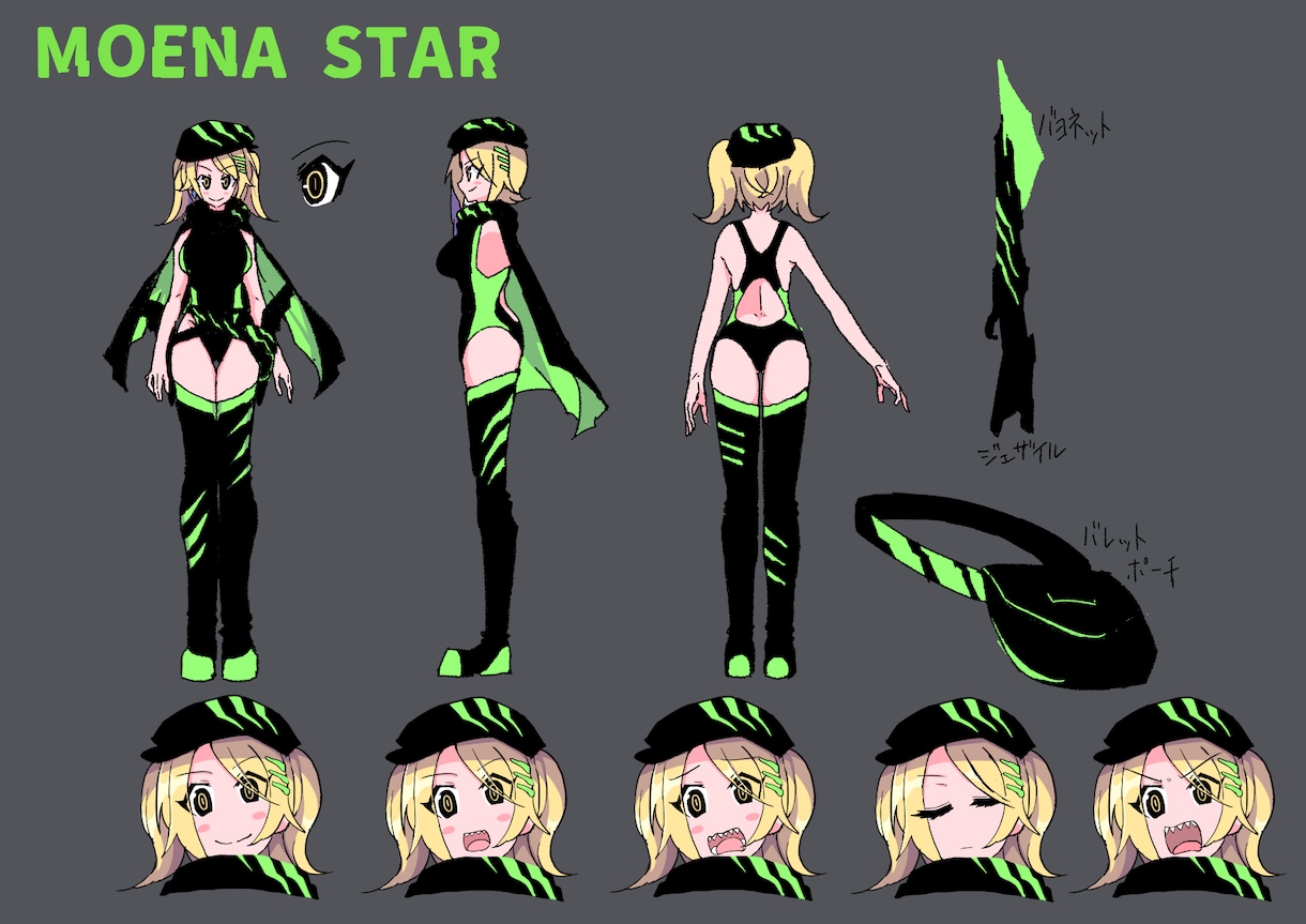 商業利用許諾：オリジナルキャラ三面図描きます 【透過pngと顔グラ表情差分付】色々使えるアニメ調イラスト イメージ1