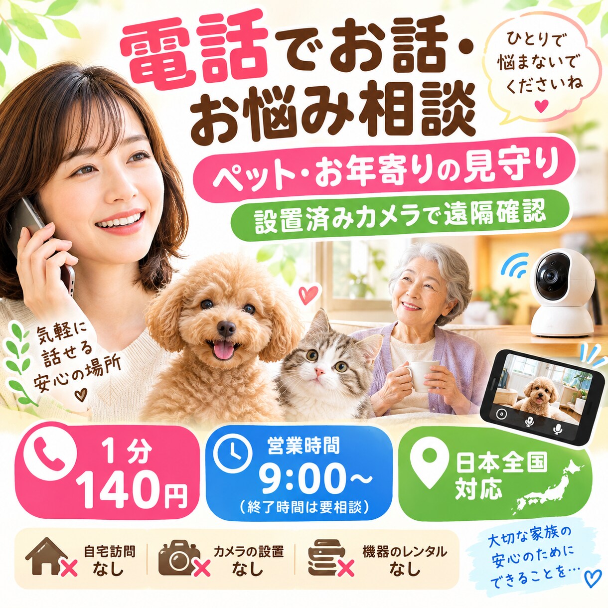 カメラでペットや高齢者を見守ります ご自宅のカメラを使って全国から遠隔で見守ります イメージ1
