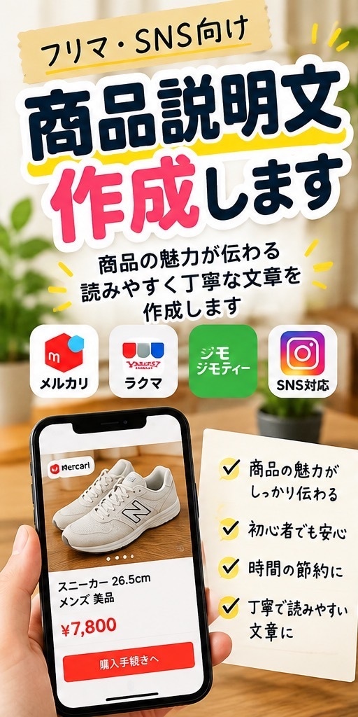 商品の魅力が伝わる説明文を作成します フリマ初心者でも安心！魅力が伝わる文章を作成 イメージ1