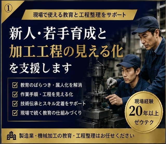 新人・若手育成と加工工程の見える化を支援します 教育計画・技術伝承・工程整理を現場経験でサポート イメージ1