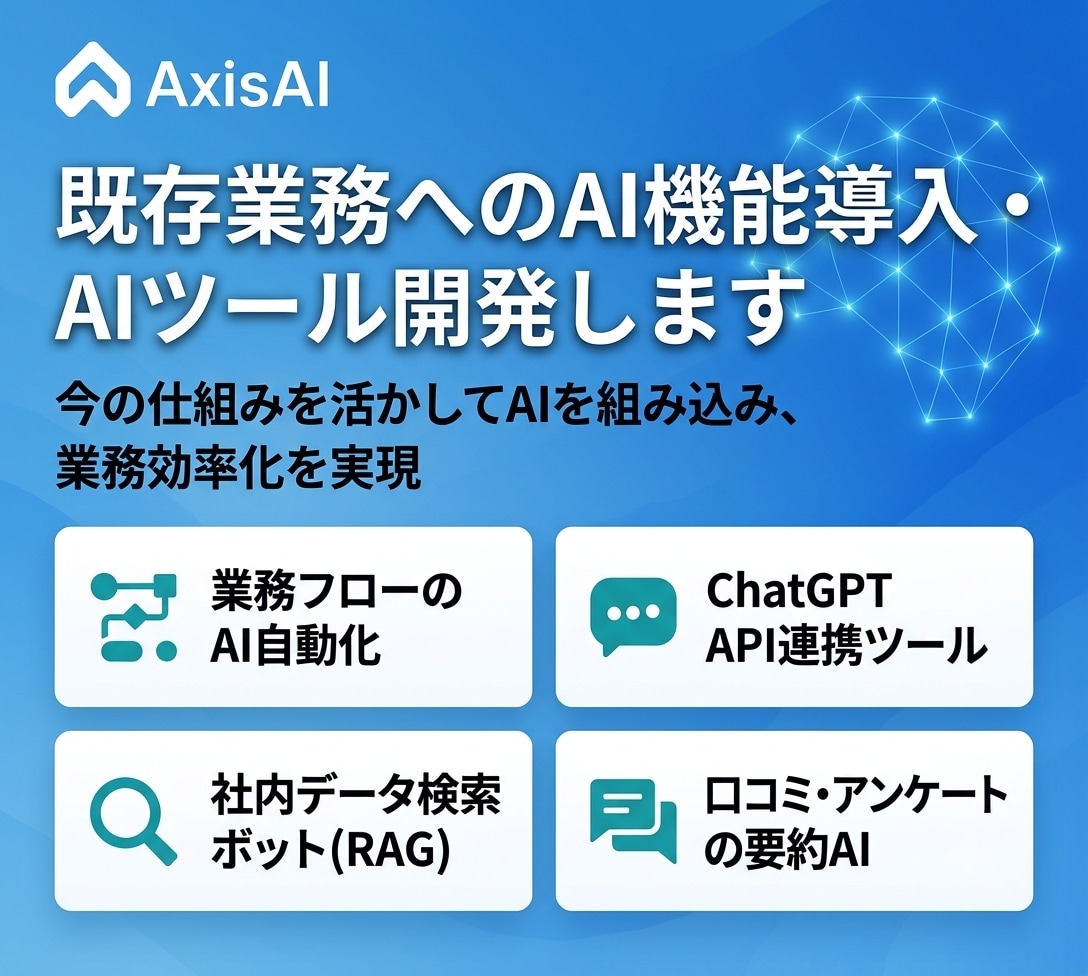 既存業務へのAI機能導入・AIツール開発します 今の仕組みを活かしてAIを組み込み、業務効率化を実現 イメージ1