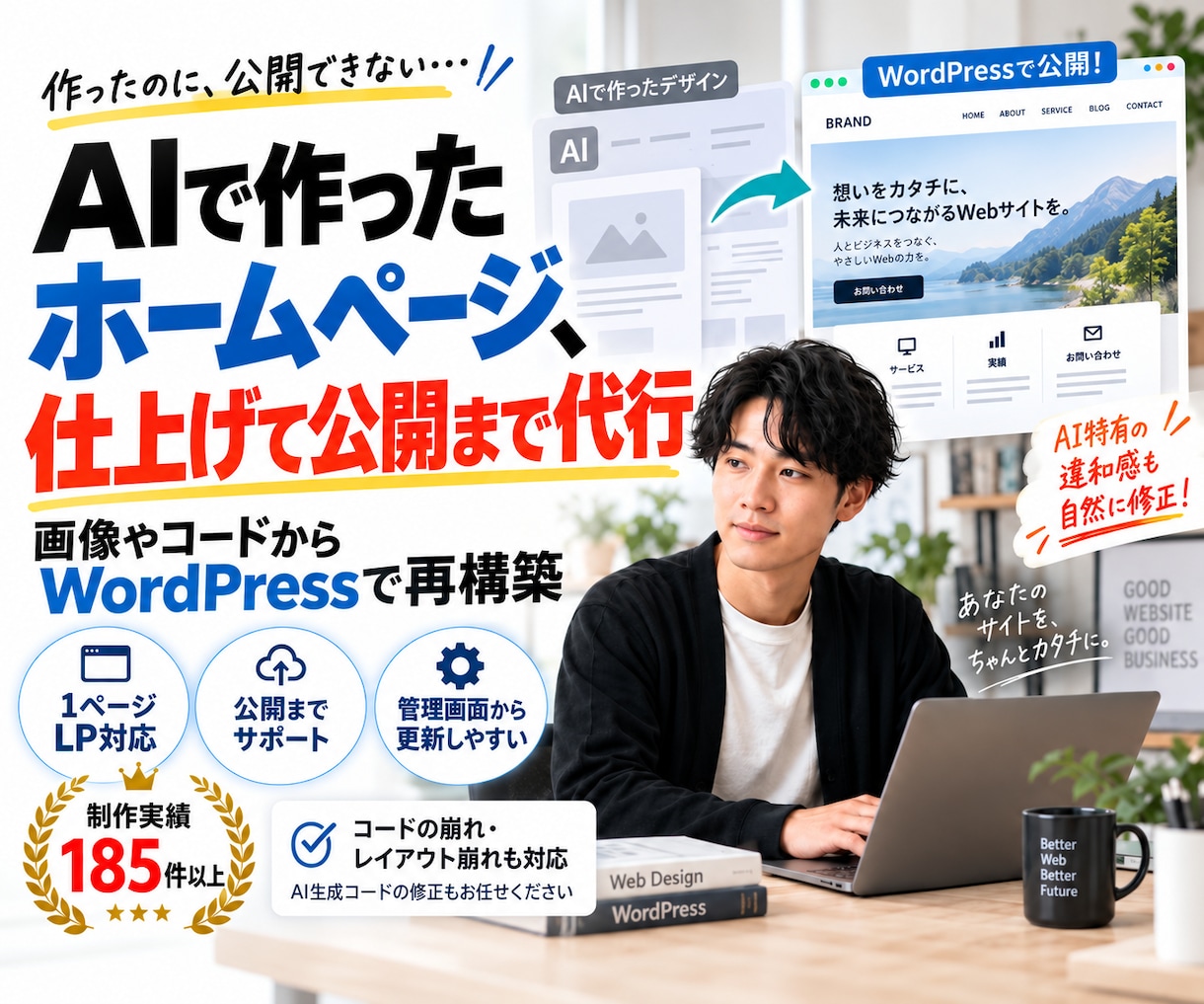AIで作成したホームページを引き継ぎ制作します 画像やコードからWordPress化。AI特有の違和感も修正 イメージ1